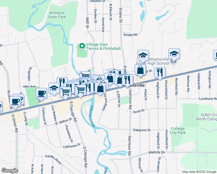 map of restaurants, bars, coffee shops, grocery stores, and more near 54 Swan Place in Buffalo
