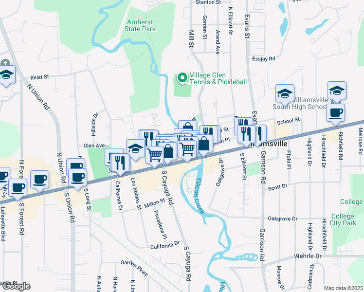map of restaurants, bars, coffee shops, grocery stores, and more near 237 Glen Avenue in Buffalo