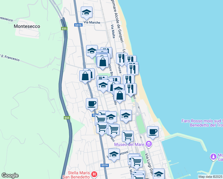 map of restaurants, bars, coffee shops, grocery stores, and more near 38 Via Ugo Foscolo in Grottammare