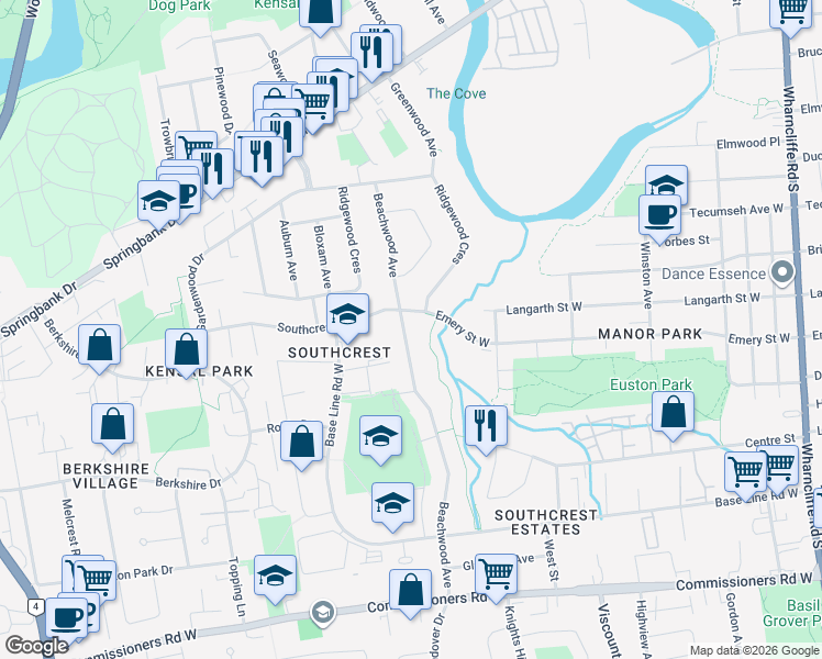 map of restaurants, bars, coffee shops, grocery stores, and more near 364 Beachwood Avenue in London