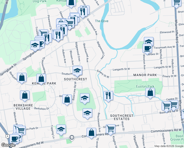 map of restaurants, bars, coffee shops, grocery stores, and more near in London