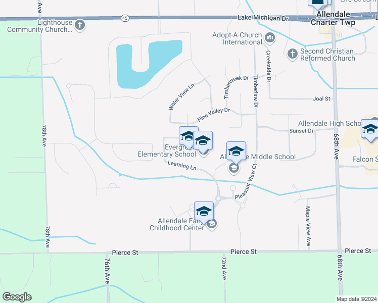map of restaurants, bars, coffee shops, grocery stores, and more near 10690 Learning Lane in Allendale Charter Township