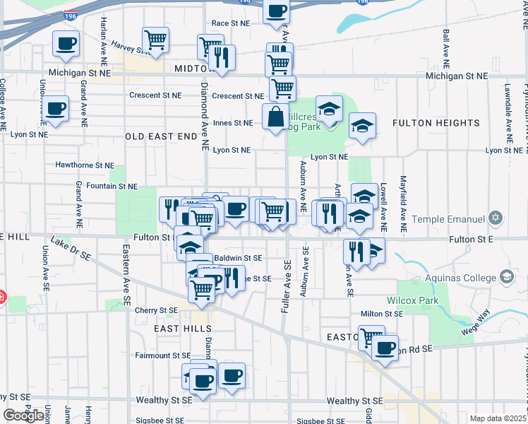 map of restaurants, bars, coffee shops, grocery stores, and more near 40 Stormzand Place Northeast in Grand Rapids