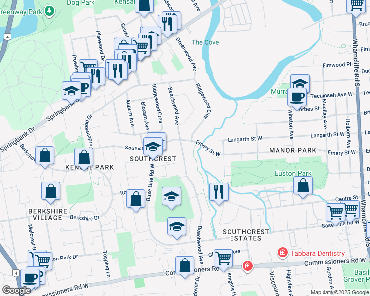 map of restaurants, bars, coffee shops, grocery stores, and more near 364 Beachwood Avenue in London