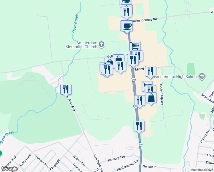 map of restaurants, bars, coffee shops, grocery stores, and more near 120 Amsterdam Commons in Amsterdam
