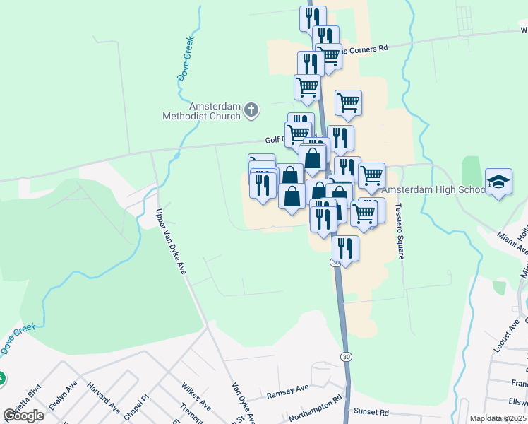 map of restaurants, bars, coffee shops, grocery stores, and more near 120 Amsterdam Commons in Amsterdam