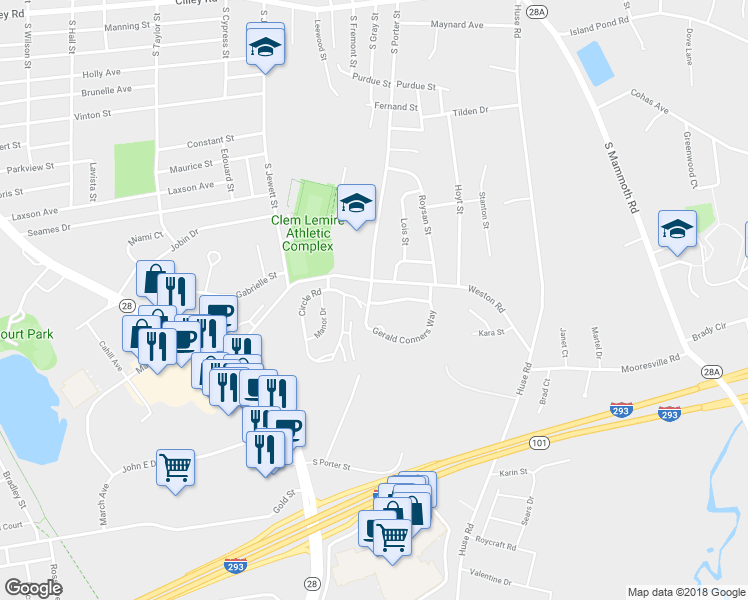 map of restaurants, bars, coffee shops, grocery stores, and more near 678 South Porter Street in Manchester