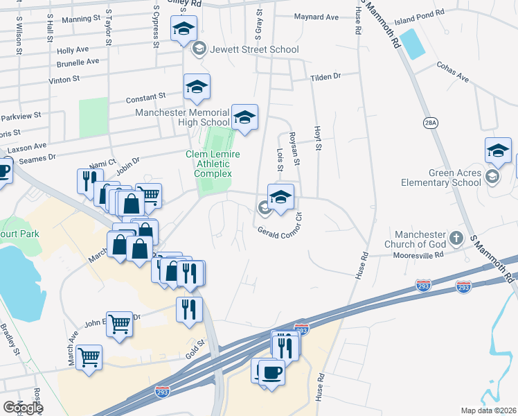map of restaurants, bars, coffee shops, grocery stores, and more near 359 Weston Road in Manchester