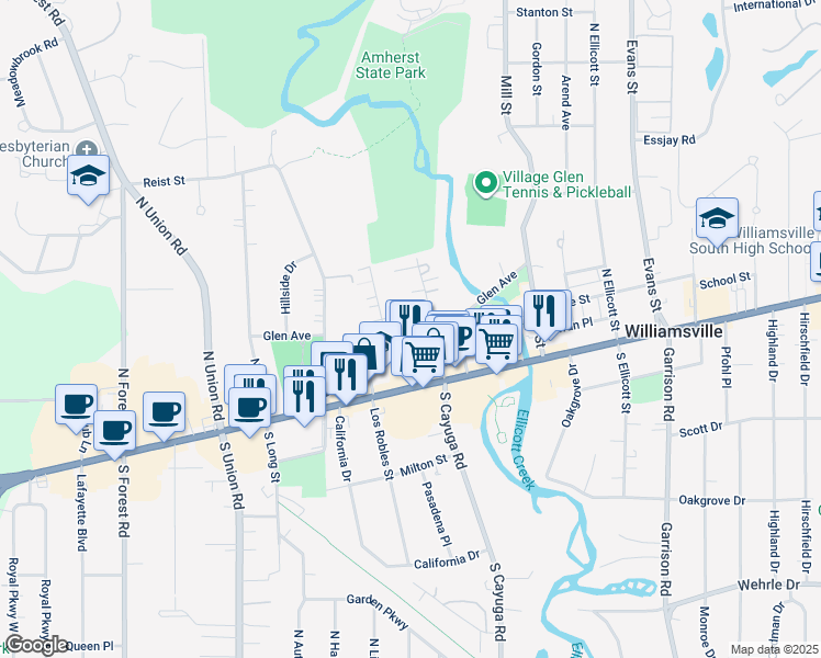 map of restaurants, bars, coffee shops, grocery stores, and more near 170 Glen Avenue in Buffalo