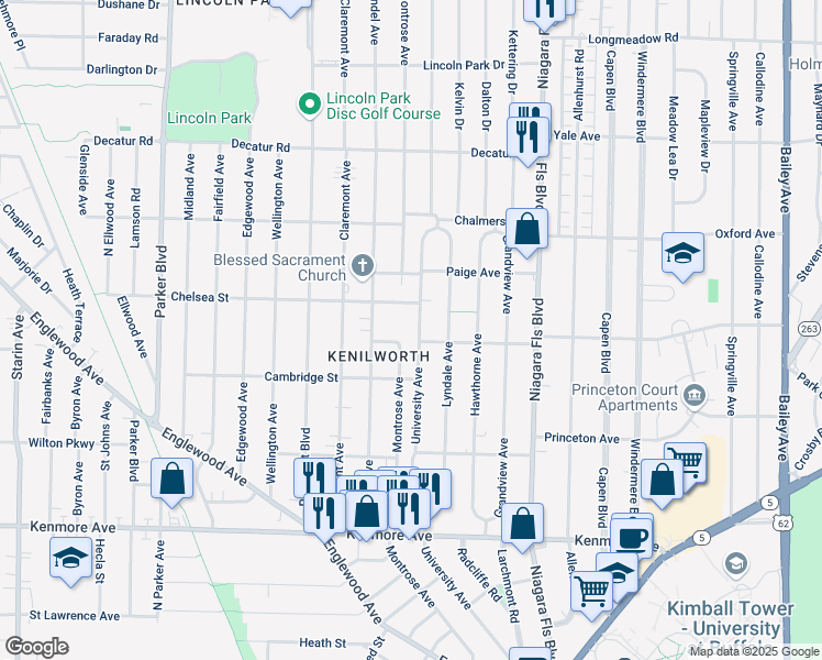 map of restaurants, bars, coffee shops, grocery stores, and more near 451 University Avenue in Buffalo