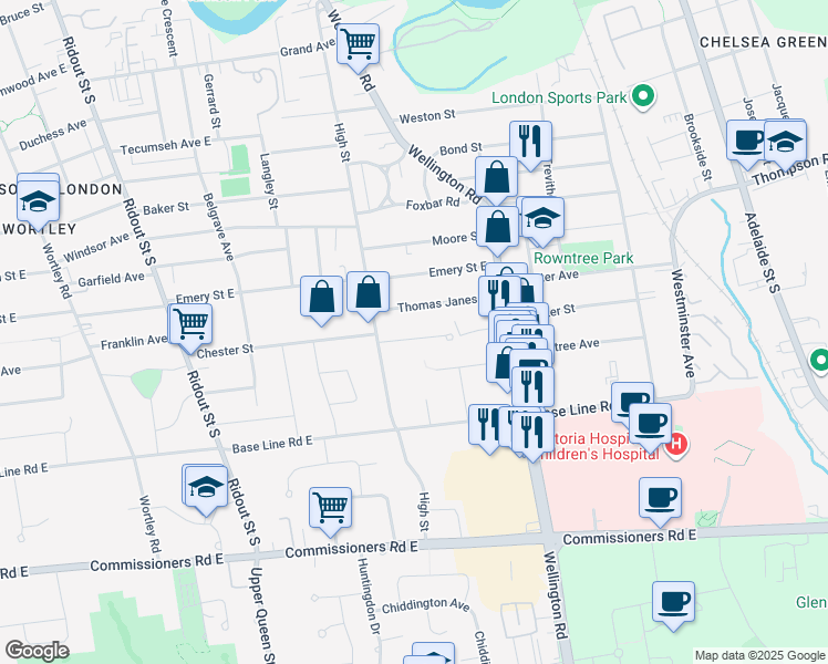 map of restaurants, bars, coffee shops, grocery stores, and more near 548 Chester Street in London