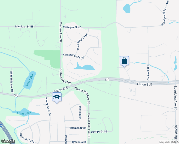 map of restaurants, bars, coffee shops, grocery stores, and more near 8 Fox Point Court in Ada