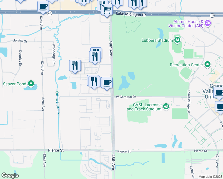 map of restaurants, bars, coffee shops, grocery stores, and more near 10702-10794 48th Ave in Allendale Charter Township