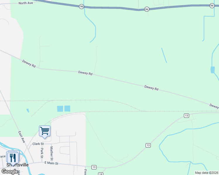 map of restaurants, bars, coffee shops, grocery stores, and more near 3785 Dewey Road in Shortsville