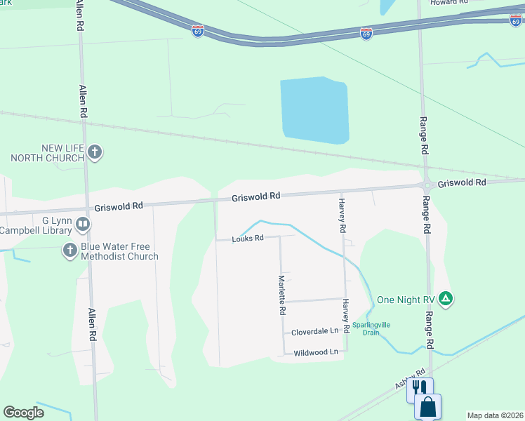 map of restaurants, bars, coffee shops, grocery stores, and more near 4741 Griswold Road in Smiths Creek