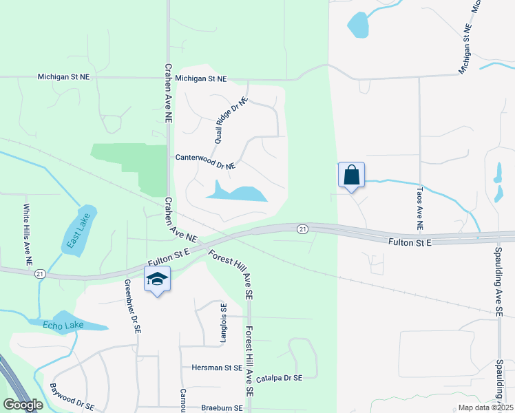 map of restaurants, bars, coffee shops, grocery stores, and more near 8 Fox Point Court in Ada