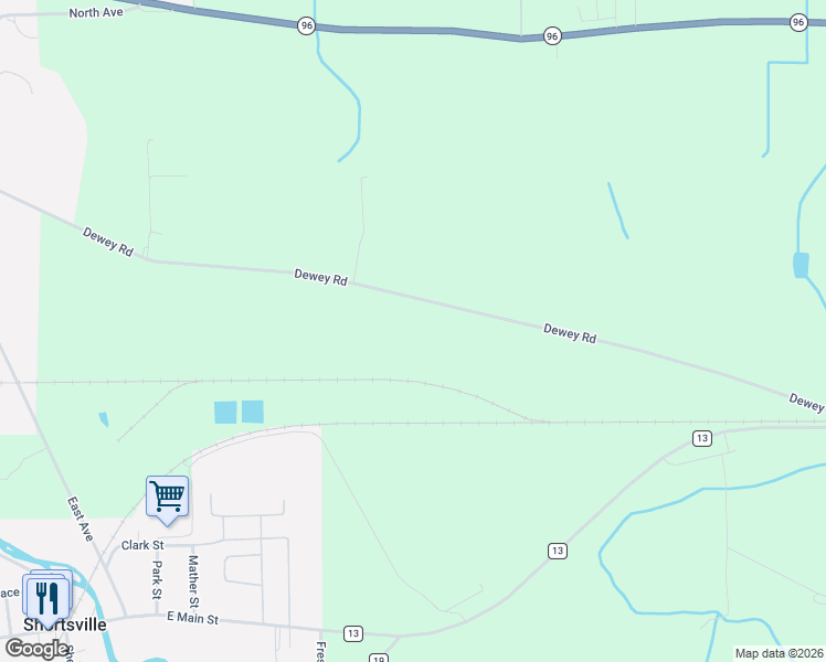 map of restaurants, bars, coffee shops, grocery stores, and more near 3785 Dewey Road in Shortsville