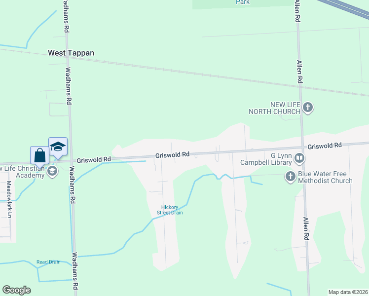 map of restaurants, bars, coffee shops, grocery stores, and more near 5252 Griswold Road in Smiths Creek