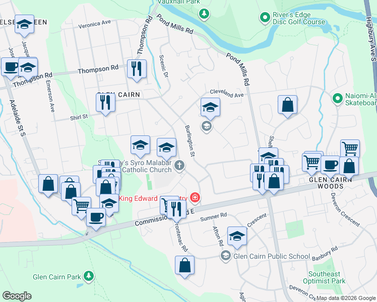map of restaurants, bars, coffee shops, grocery stores, and more near 229 Burlington Street in London