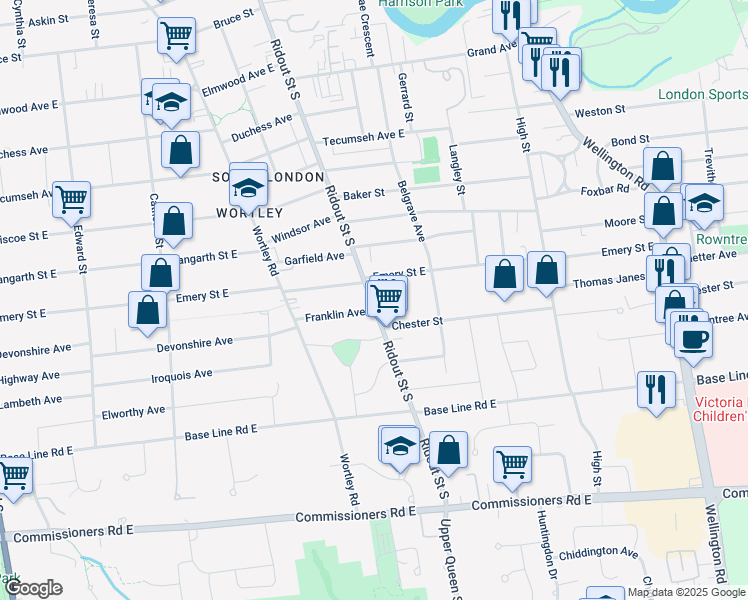 map of restaurants, bars, coffee shops, grocery stores, and more near in London
