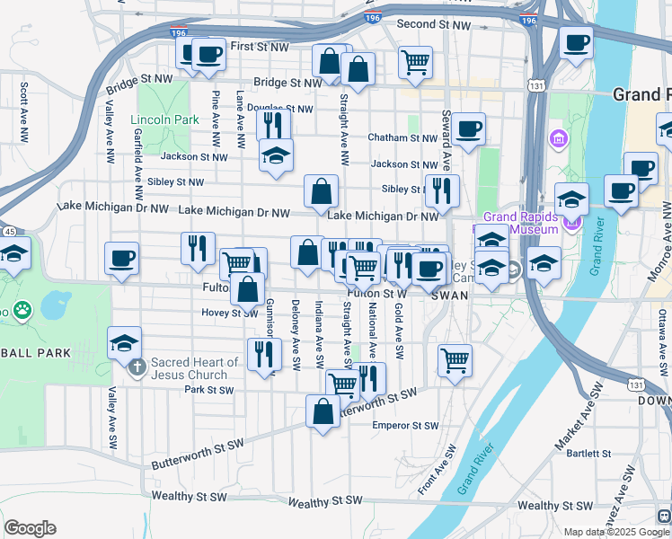 map of restaurants, bars, coffee shops, grocery stores, and more near 759 Veto Street Northwest in Grand Rapids