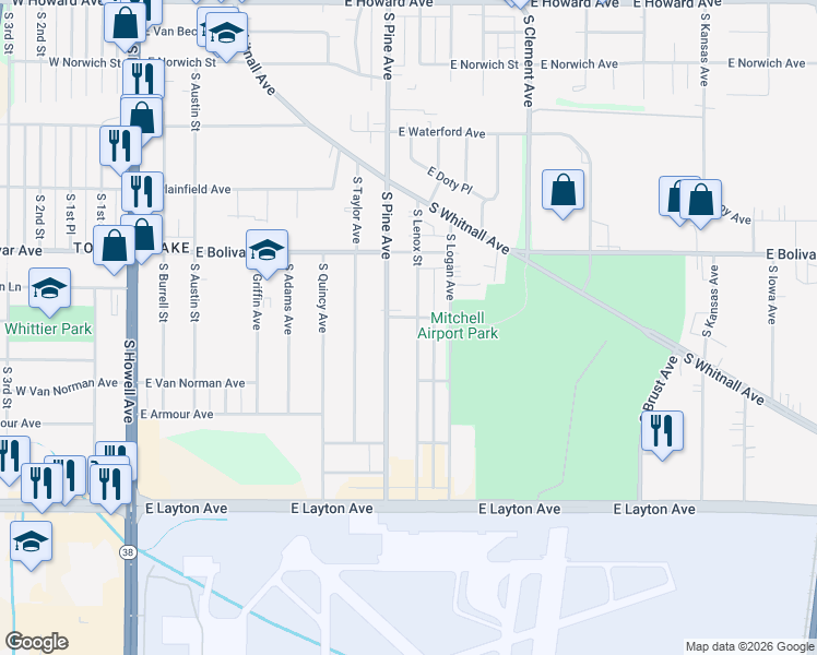 map of restaurants, bars, coffee shops, grocery stores, and more near 4401 South Lenox Street in Milwaukee