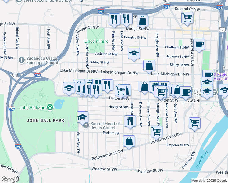 map of restaurants, bars, coffee shops, grocery stores, and more near 1030 Veto Street Northwest in Grand Rapids