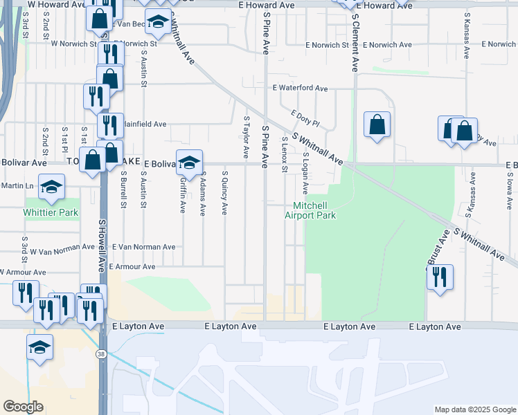 map of restaurants, bars, coffee shops, grocery stores, and more near 4387 South Pine Avenue in Milwaukee