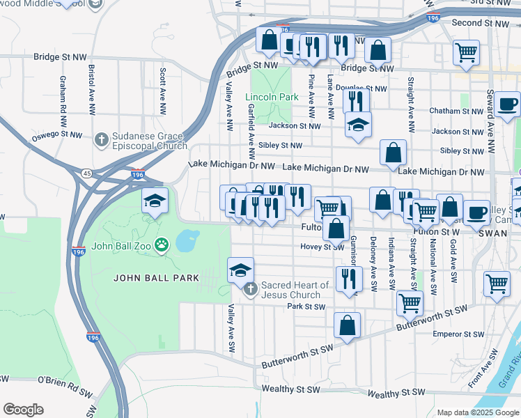 map of restaurants, bars, coffee shops, grocery stores, and more near 1146 Veto Street Northwest in Grand Rapids