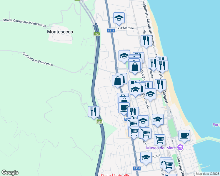 map of restaurants, bars, coffee shops, grocery stores, and more near 19 Via Ascoli Piceno in Grottammare