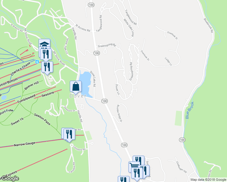 map of restaurants, bars, coffee shops, grocery stores, and more near 29 Dover Springs Lane in Dover