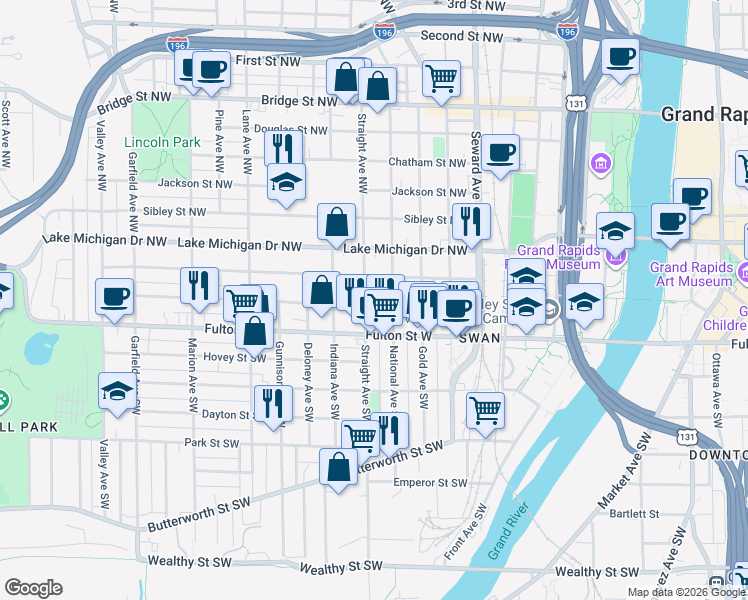 map of restaurants, bars, coffee shops, grocery stores, and more near 759 Veto Street Northwest in Grand Rapids