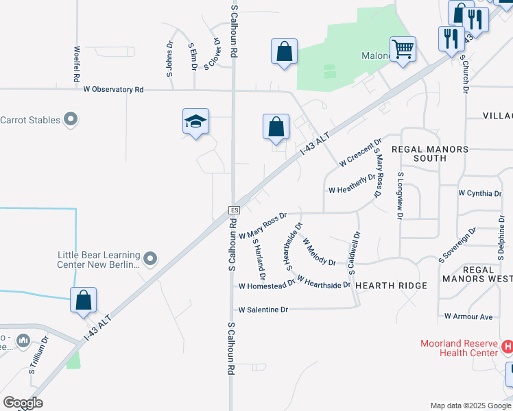 map of restaurants, bars, coffee shops, grocery stores, and more near 17101 West National Avenue in New Berlin