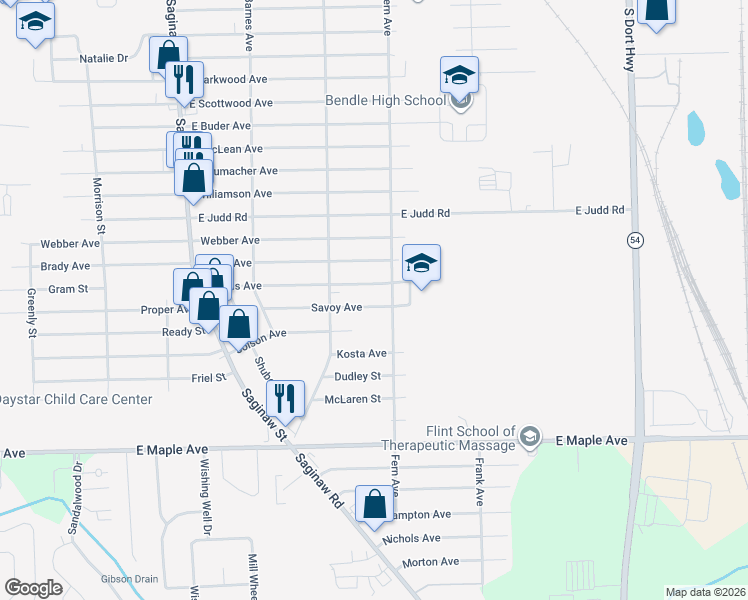 map of restaurants, bars, coffee shops, grocery stores, and more near 2237 Savoy Ave in Burton
