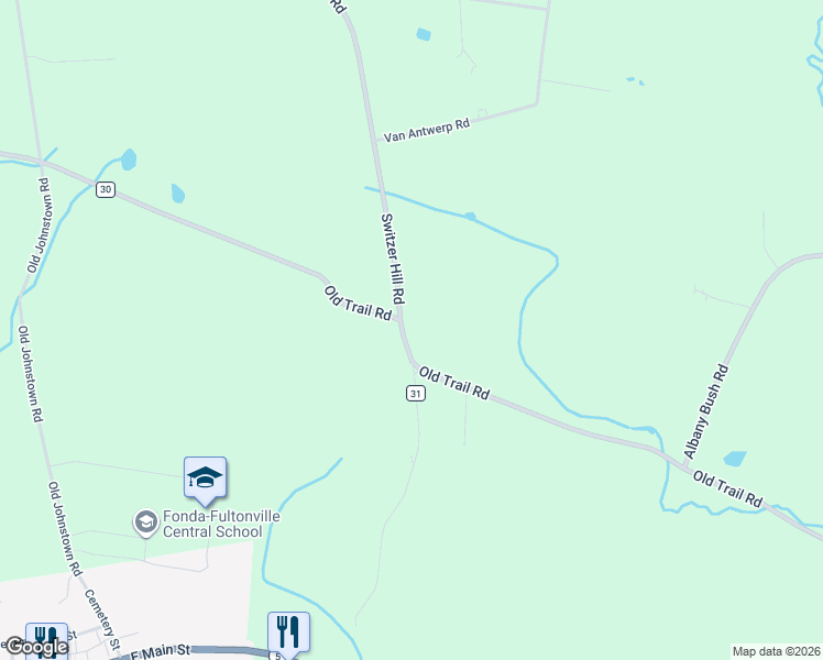 map of restaurants, bars, coffee shops, grocery stores, and more near 258 Switzer Hill Road in Fonda