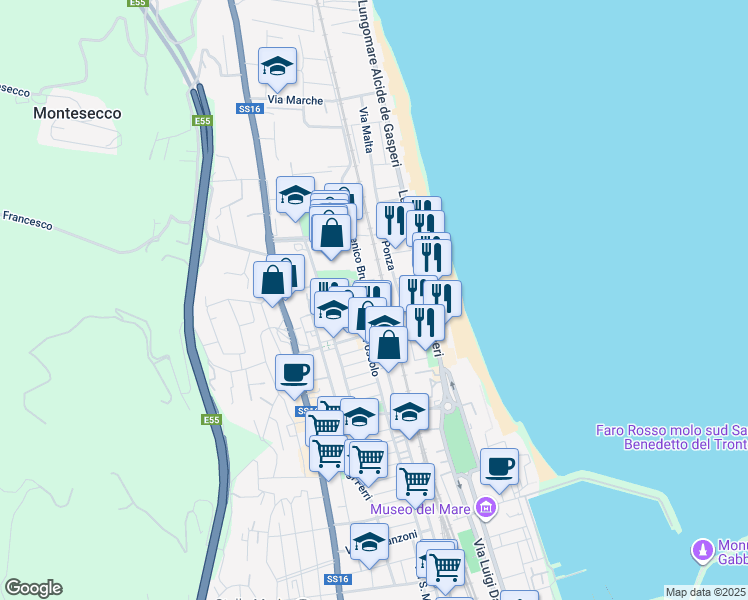 map of restaurants, bars, coffee shops, grocery stores, and more near 38 Via Ugo Foscolo in Grottammare