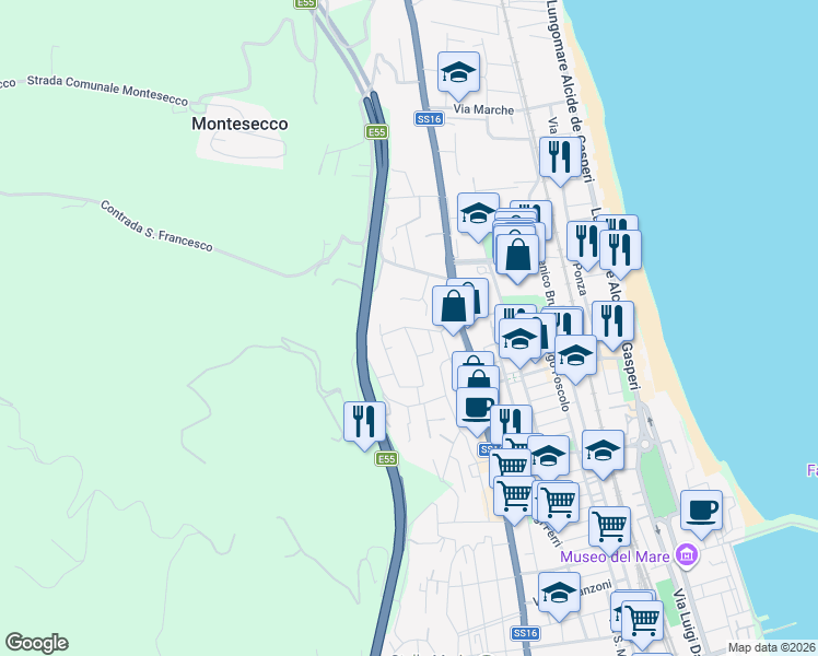 map of restaurants, bars, coffee shops, grocery stores, and more near 19 Via Ascoli Piceno in Grottammare