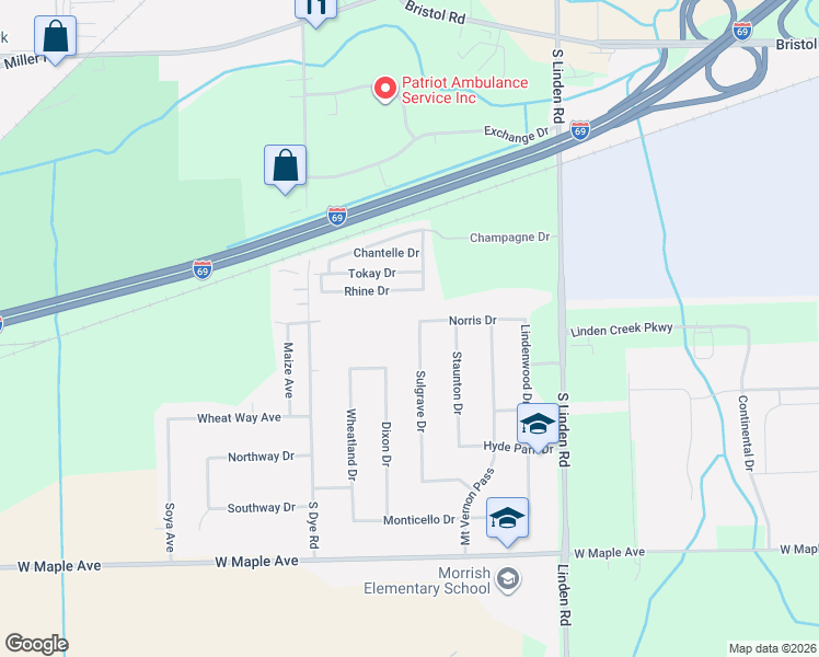 map of restaurants, bars, coffee shops, grocery stores, and more near 4298 Sulgrave Drive in Swartz Creek