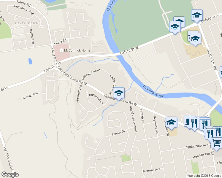 map of restaurants, bars, coffee shops, grocery stores, and more near 26 Cadeau Terrace in London