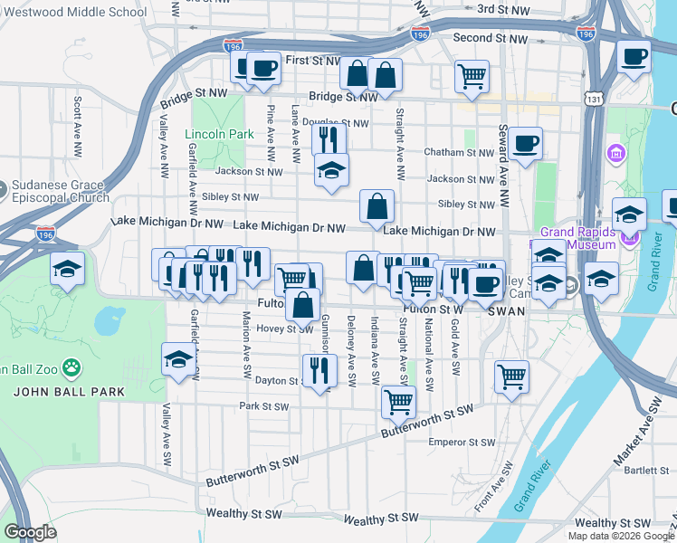 map of restaurants, bars, coffee shops, grocery stores, and more near 910 Veto Street Northwest in Grand Rapids