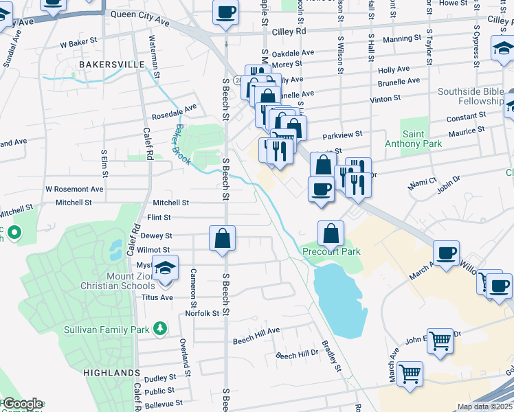 map of restaurants, bars, coffee shops, grocery stores, and more near 47 Dorchester Street in Manchester