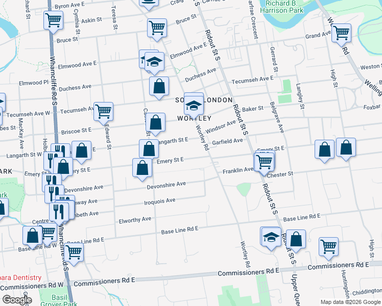 map of restaurants, bars, coffee shops, grocery stores, and more near in London