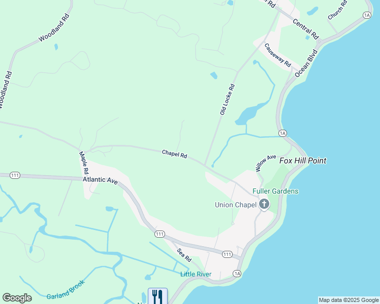 map of restaurants, bars, coffee shops, grocery stores, and more near 25 Chapel Road in North Hampton