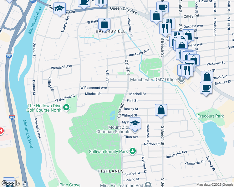 map of restaurants, bars, coffee shops, grocery stores, and more near in Manchester