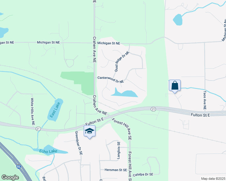 map of restaurants, bars, coffee shops, grocery stores, and more near 4495 Fox Hunt Court Northeast in Ada