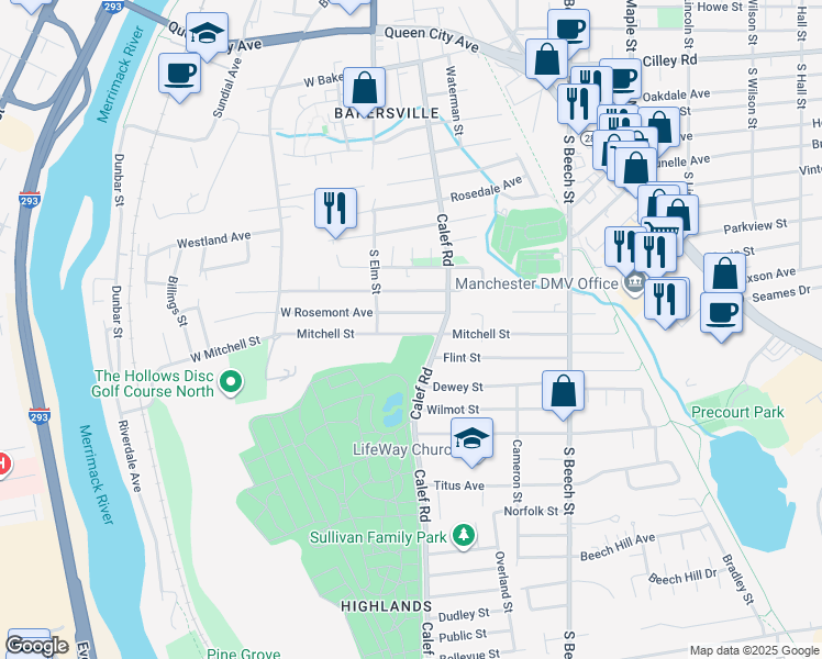 map of restaurants, bars, coffee shops, grocery stores, and more near in Manchester