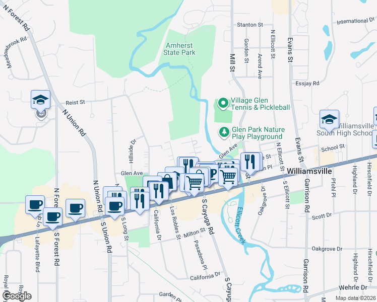 map of restaurants, bars, coffee shops, grocery stores, and more near 23 Howard Avenue in Buffalo