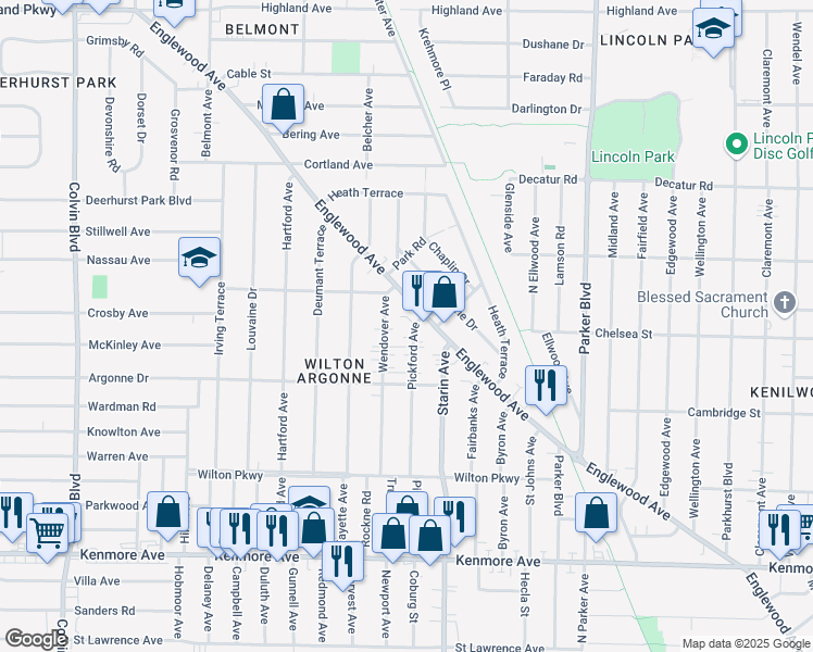 map of restaurants, bars, coffee shops, grocery stores, and more near 236 Pickford Avenue in Buffalo