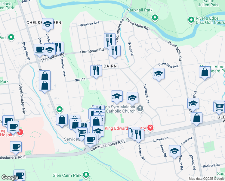 map of restaurants, bars, coffee shops, grocery stores, and more near 208 Arlington Crescent in London