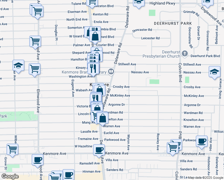 map of restaurants, bars, coffee shops, grocery stores, and more near 41 Landers Road in Kenmore